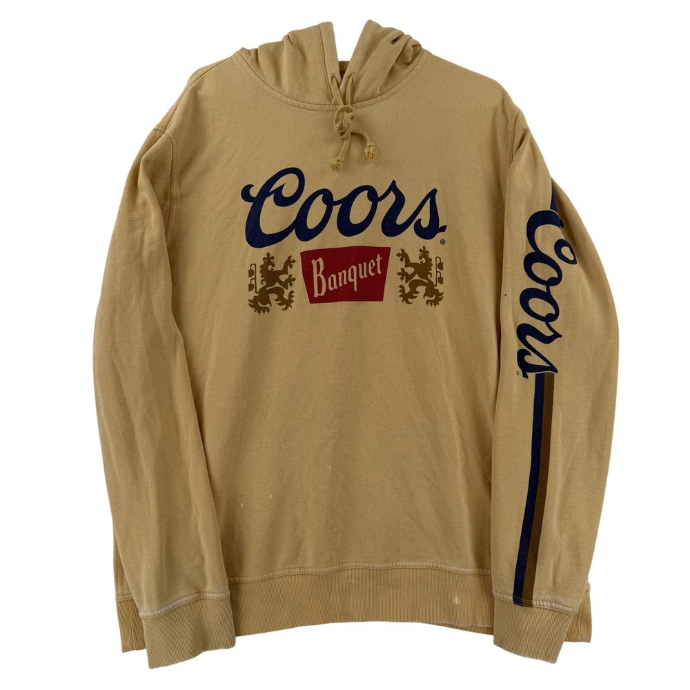 Lucky‎ Brand Hoodie Mens 2XL Beige Coors Beer Graphic Pullover Sweatshirt